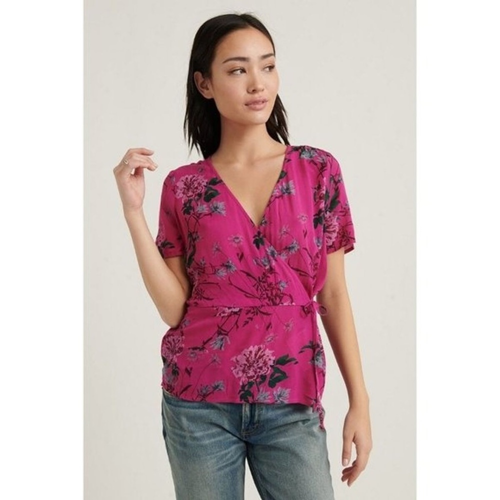 Lucky Brand Fuchsia Floral Wrap Blouse
